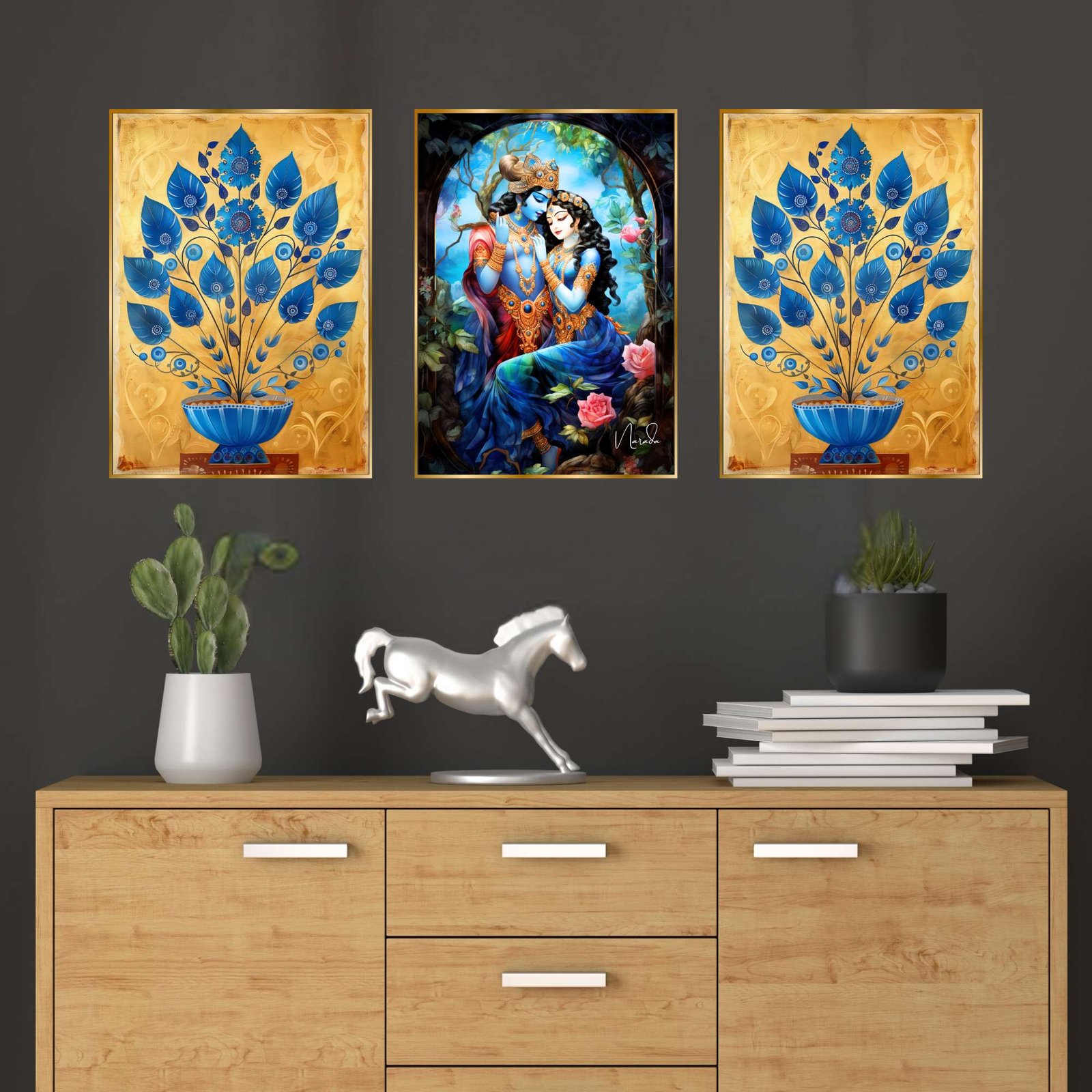 Set of Three Wall Paintings for Wall Dacoration Golden Framed Wall Paintings for Living Room & Bedroom Wall Art for Home Decoration & Office Wall Décor (24x18 inch CH-GD3-9)