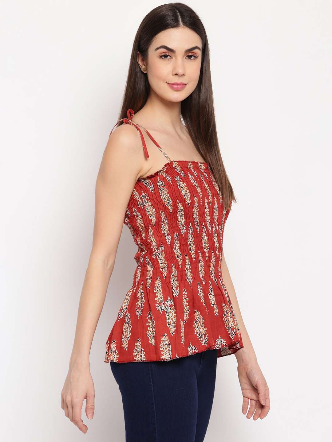 Women's Rayon Printed Casual Summer Style Tie Shoulder Straps Free Size Tank Top ( Multi17)